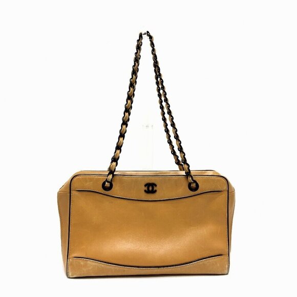 CHANEL CC Mark Chain bag Shoulder Bag Calf leather Brown/Black/GoldHardware